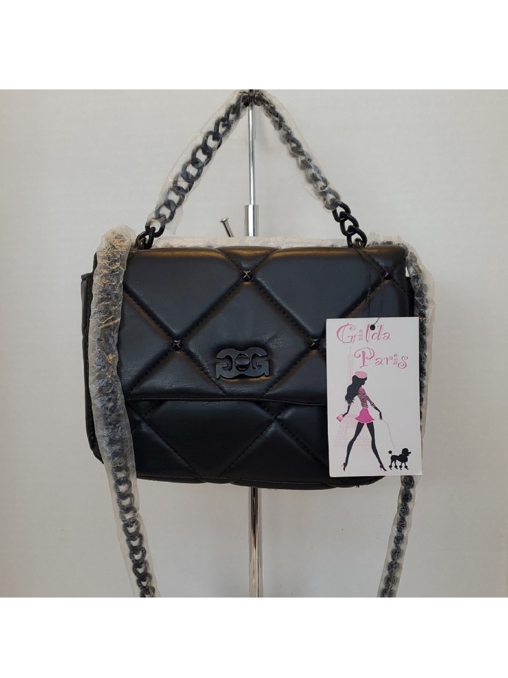 NWT Gilda Paris Quilted Black Crossbody Bag